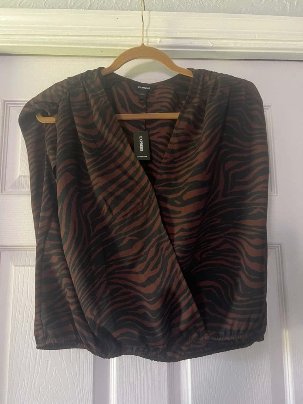 Express Brown and Black Zebra-Stripe Wrap Blouse